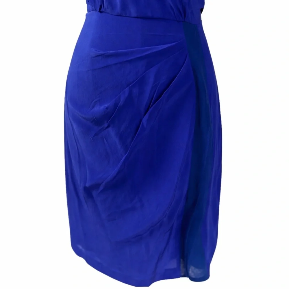 Anthro Greylin Silk Wrap Dress Blue Cowl Neck Mini Wedding Guest XS